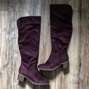 Burgundy Over The Knee Heeled Boots